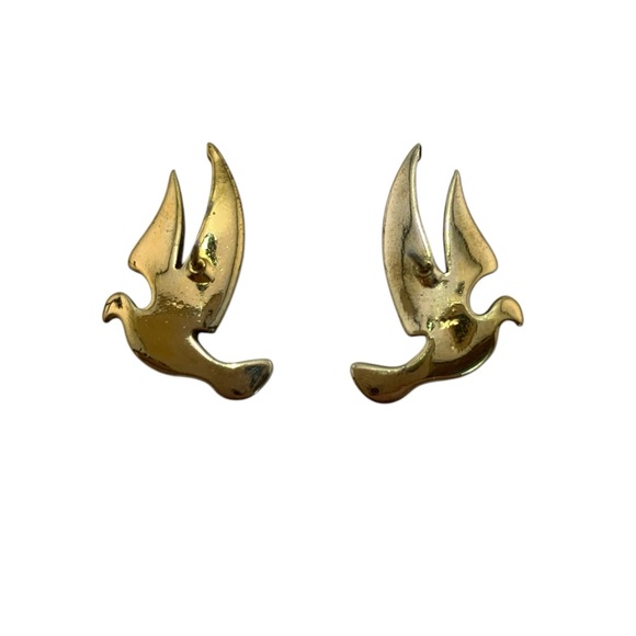 STERLING SILVER 925 GOLD VERMEIL Bird Dove Seagull Tern Post Pierce Vintage 7/8" - Picture 5 of 9